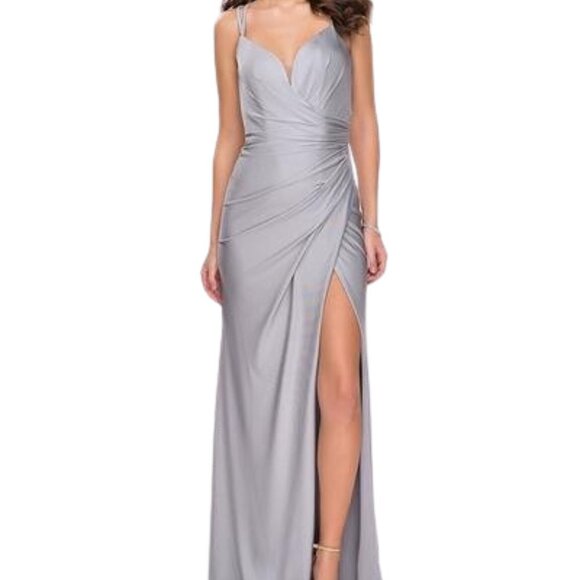 NWT La Femme 26317SC Jersey Prom Dress Silver Size 4 - Picture 1 of 4